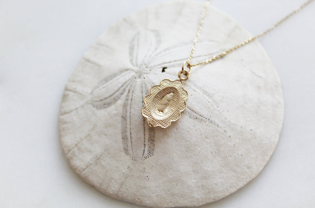 14k Gold Our Lady of Guadalupe Scalloped Necklace
