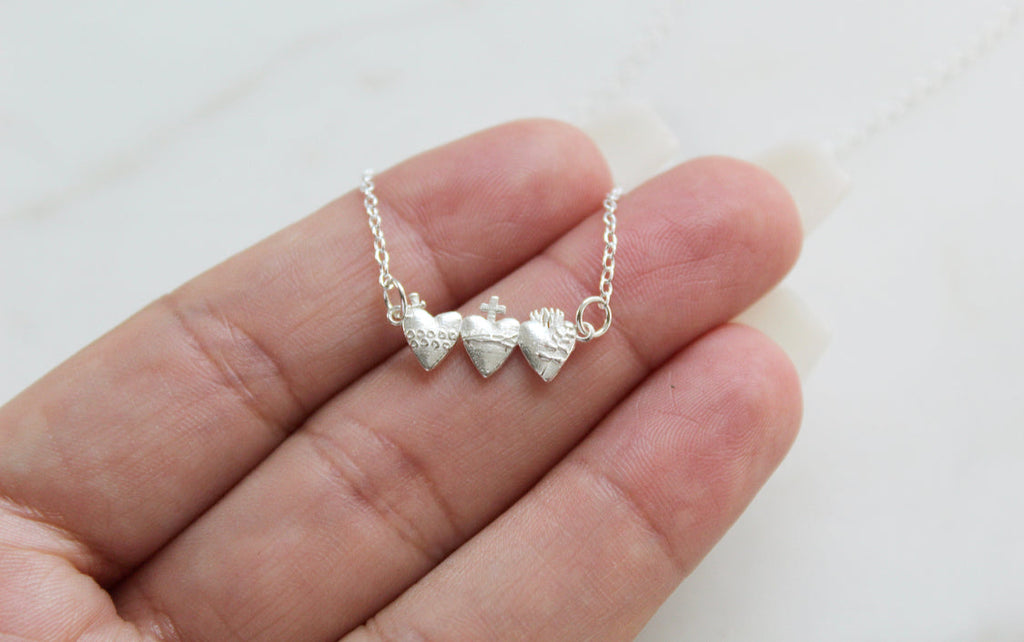 Holy Family Hearts® in Sterling Silver Tiny Version
