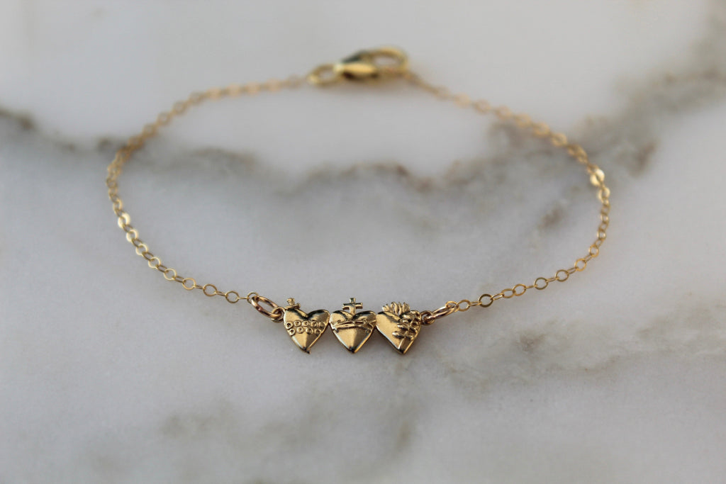 Holy Family Hearts® Bracelet In Polished Brass Tiny Version