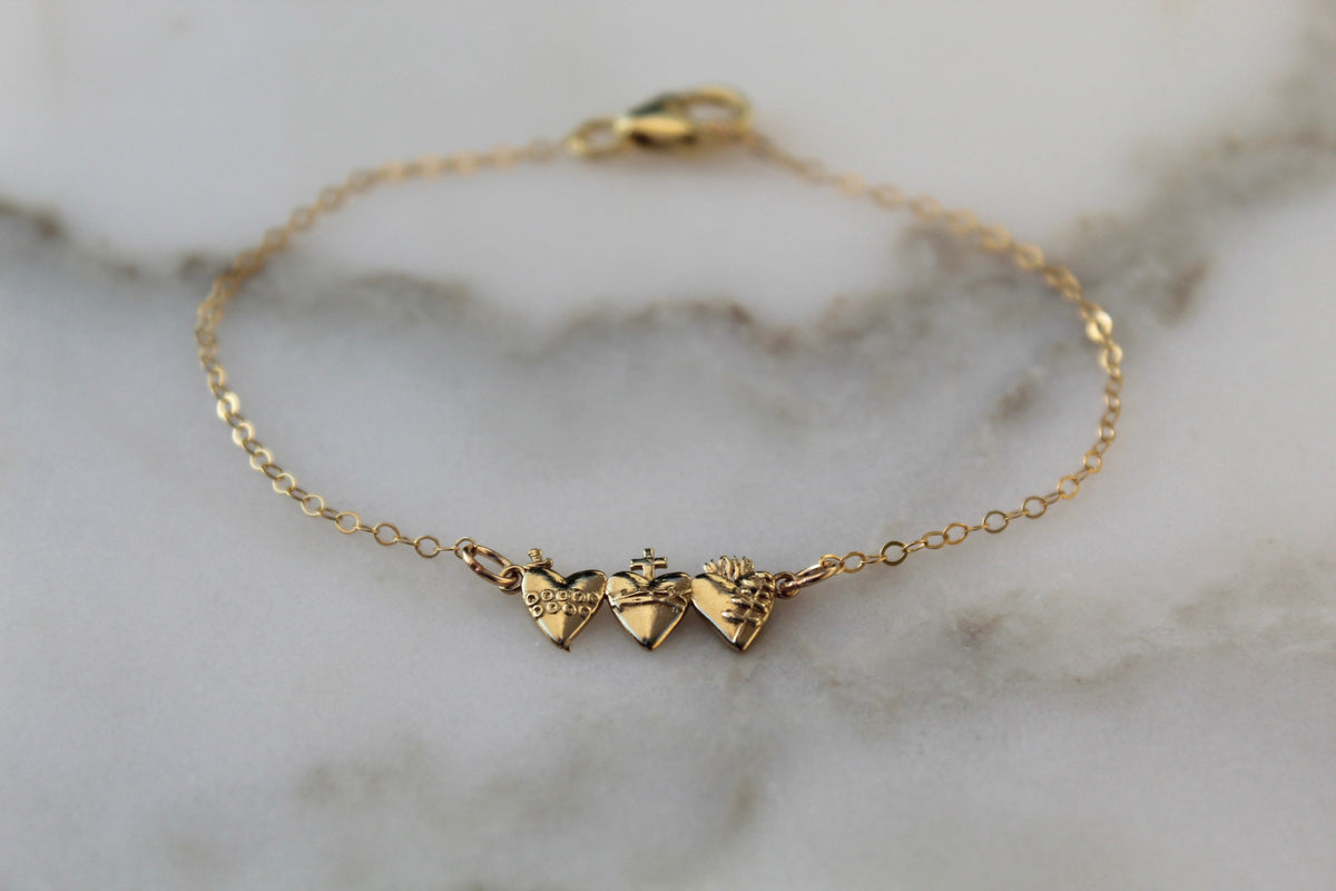 Holy Family Hearts® Bracelet In Polished Brass Tiny Version