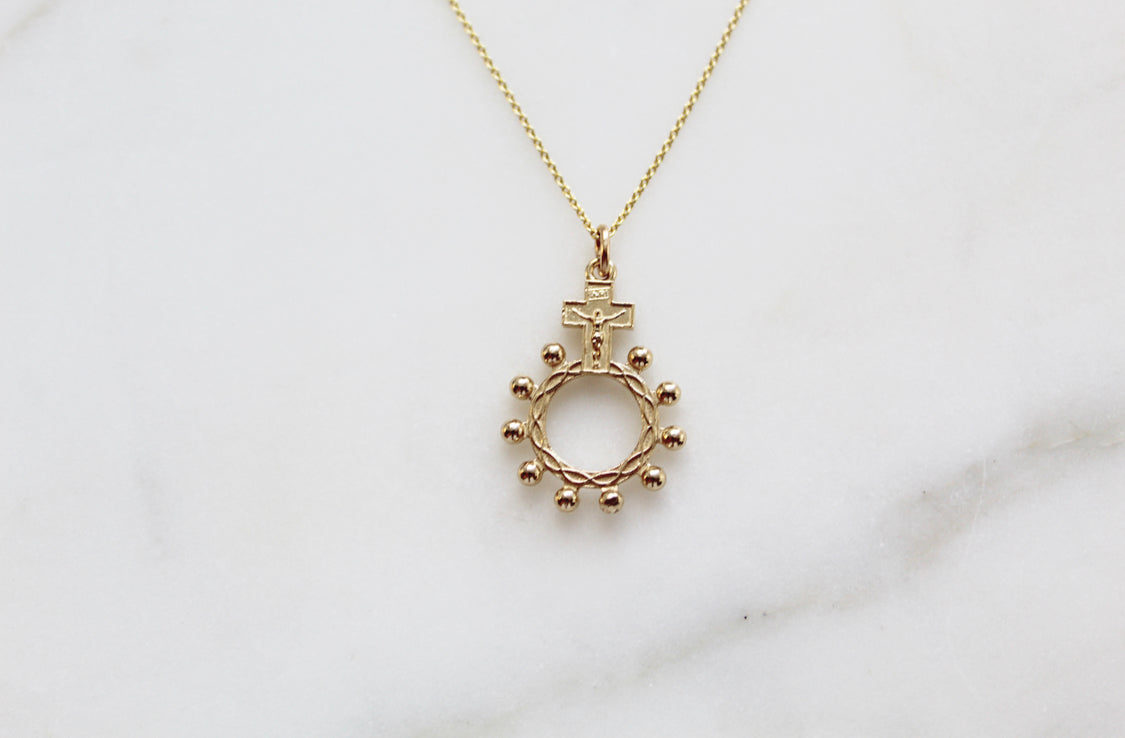 Rosary Bead Necklace 14k Gold
