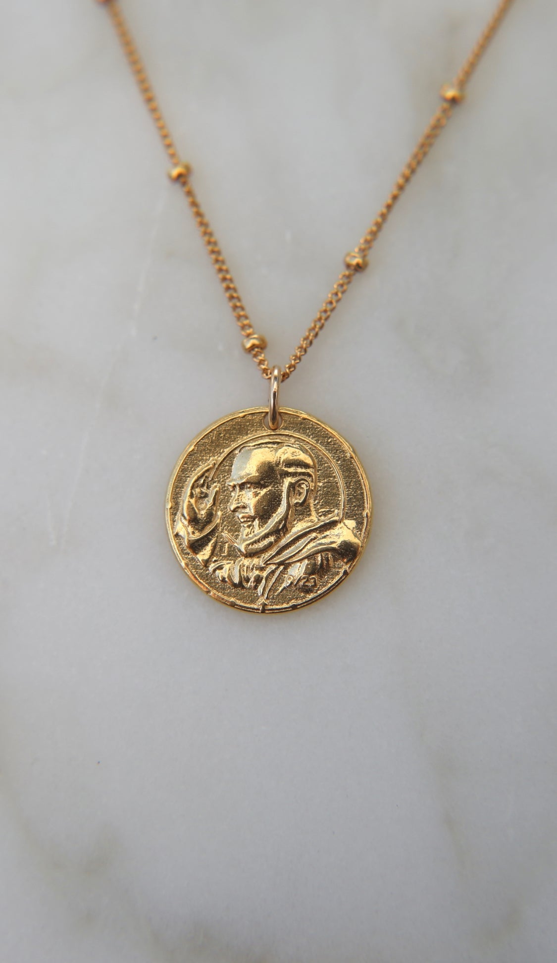 Padre Pio Necklace in Gold Vermeil