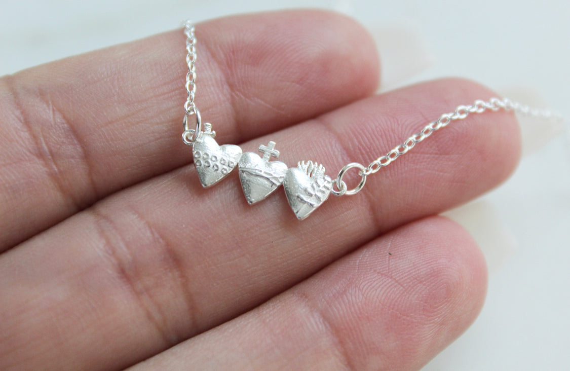Holy Family Hearts® in Sterling Silver Tiny Version