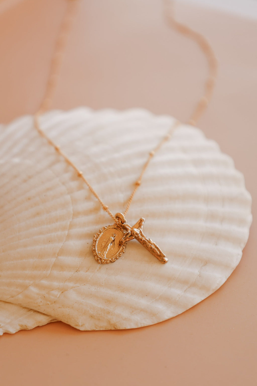 Intricate Miraculous Medal and Crucifix Necklace