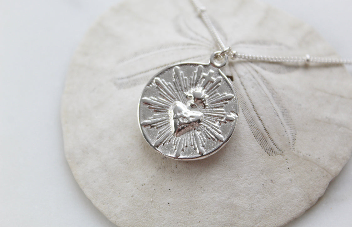Sacred Heart Coin minimalist version|925 Sterling Silver