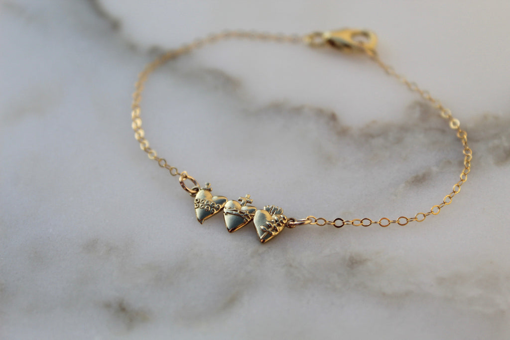 Holy Family Hearts® Bracelet In Polished Brass Tiny Version