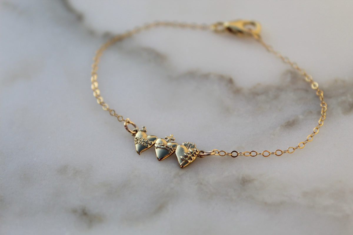 Holy Family Hearts® Bracelet In Polished Brass Tiny Version