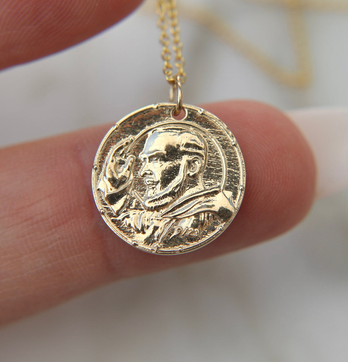 Padre Pio Necklace in 14k Gold