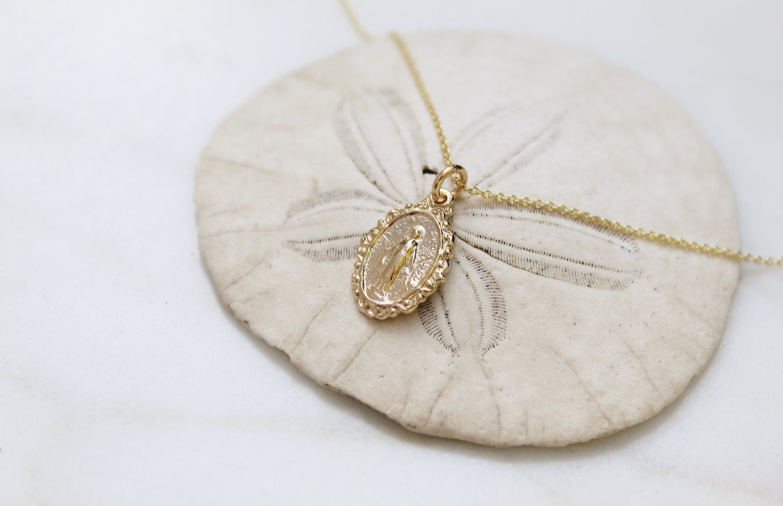 14k Gold Intricate Miraculous Medal