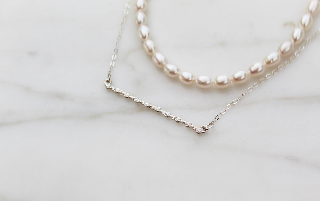 Rose Bar Necklace in Sterling Silver