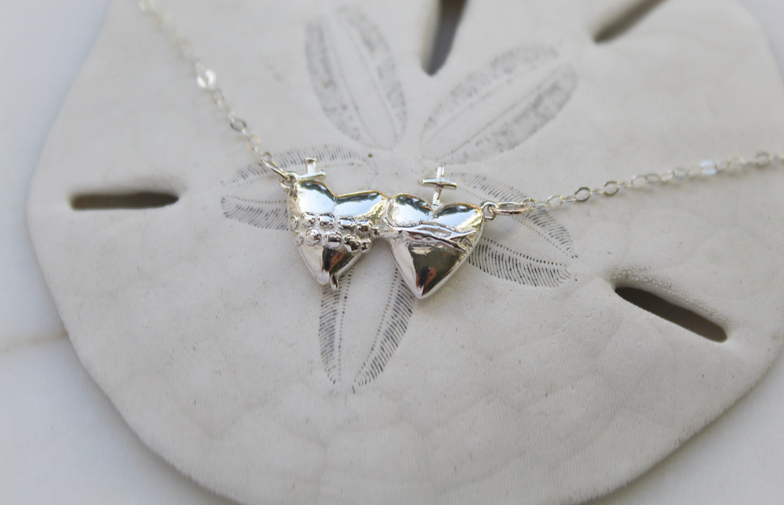 Sacred Heart and Immaculate Heart Necklace in Sterling Silver