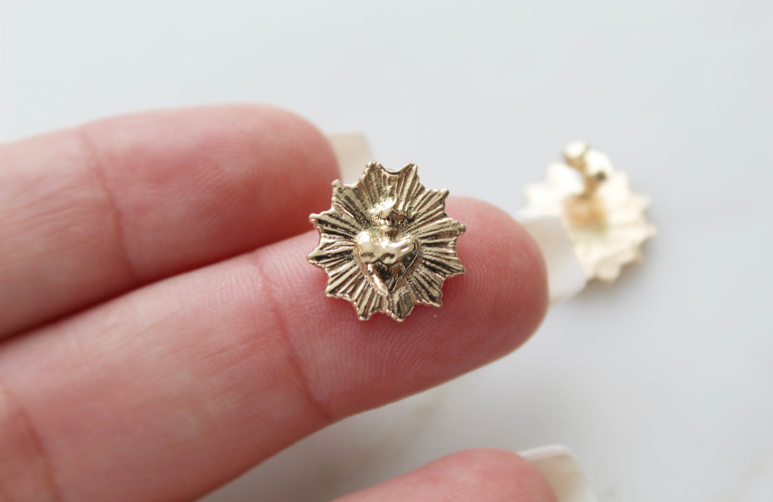 Sacred Heart Earrings in 14k Gold *Made to Order*