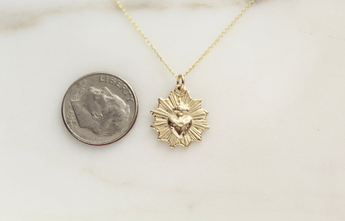 Most Sacred Heart minimalist scalloped necklace in 14k Gold