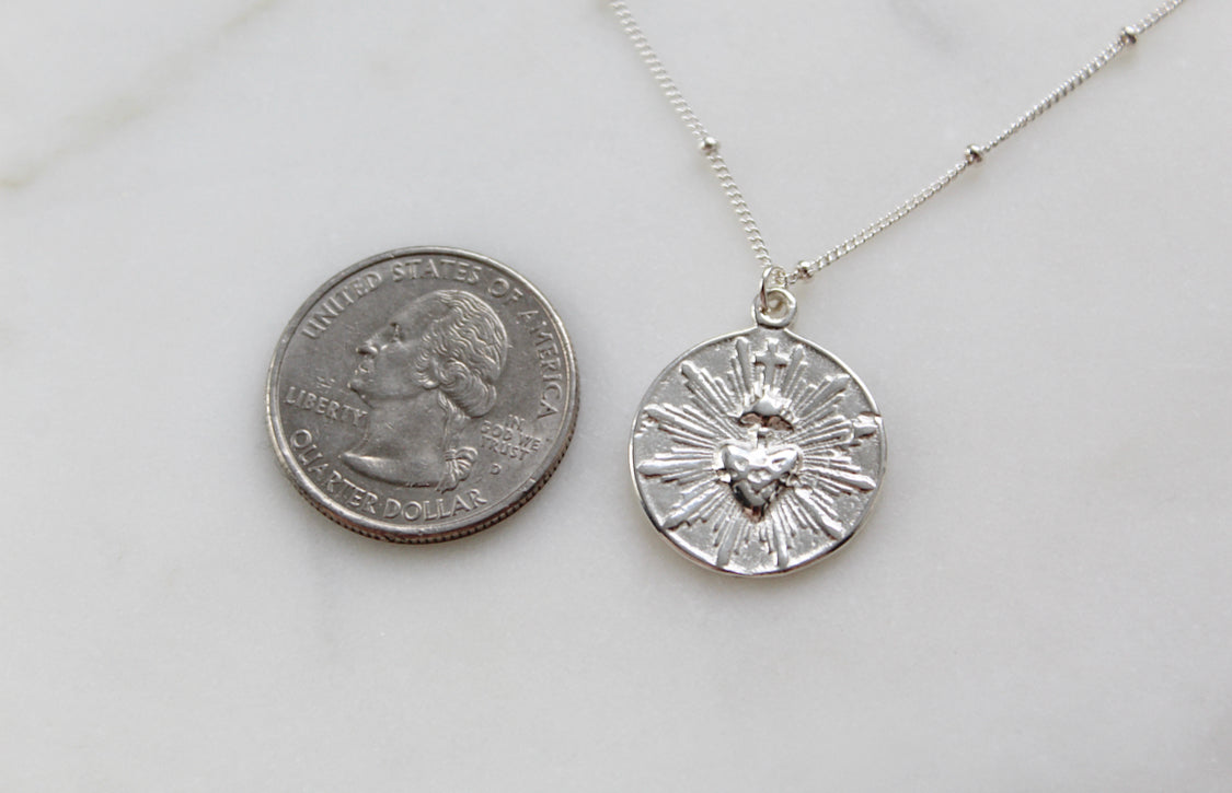Sacred Heart Coin minimalist version|925 Sterling Silver