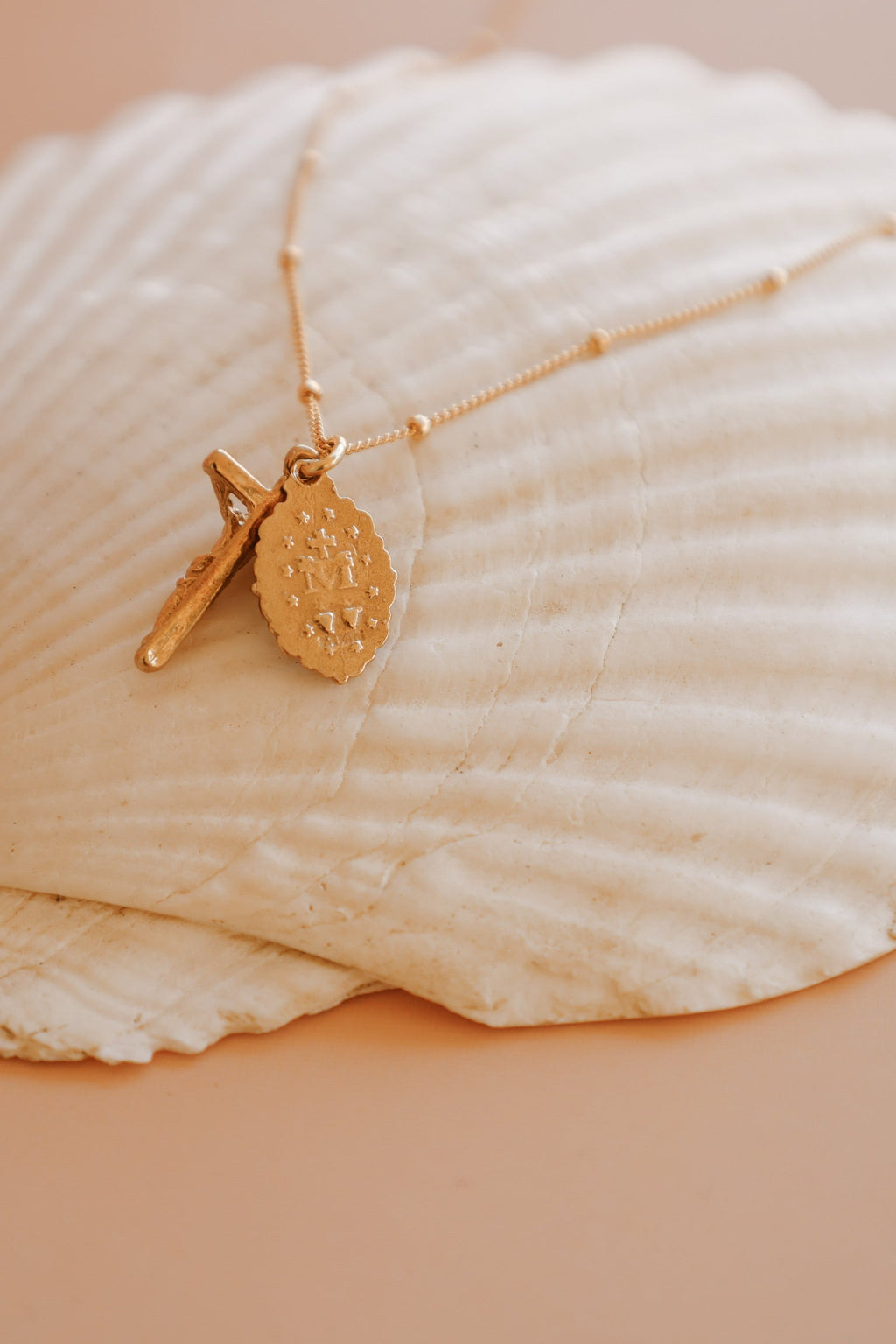 Intricate Miraculous Medal and Crucifix Necklace