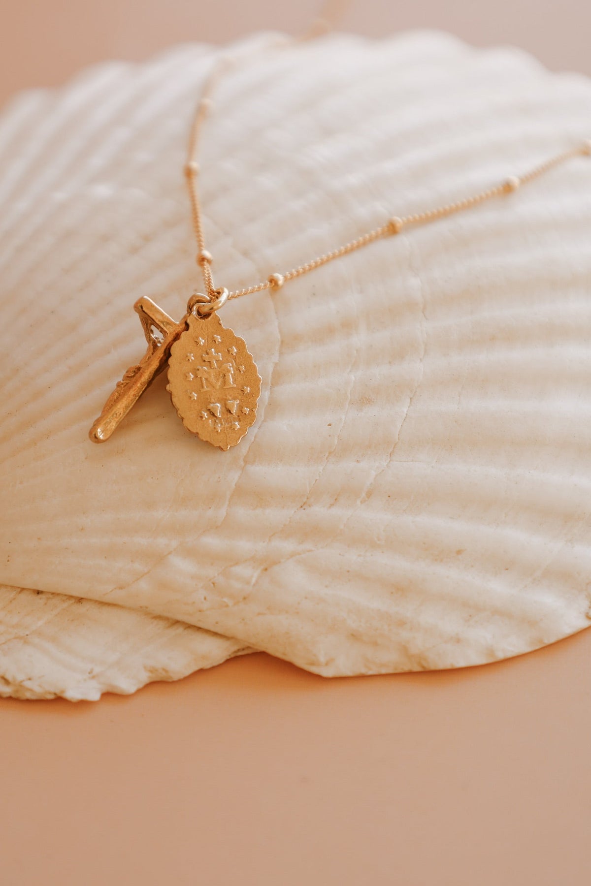 Intricate Miraculous Medal and Crucifix Necklace