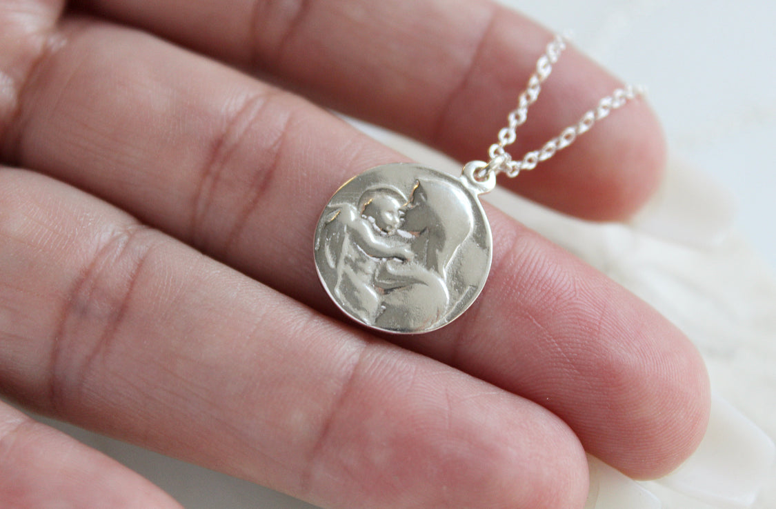 Jesus and Mary Necklace in Sterling Silver