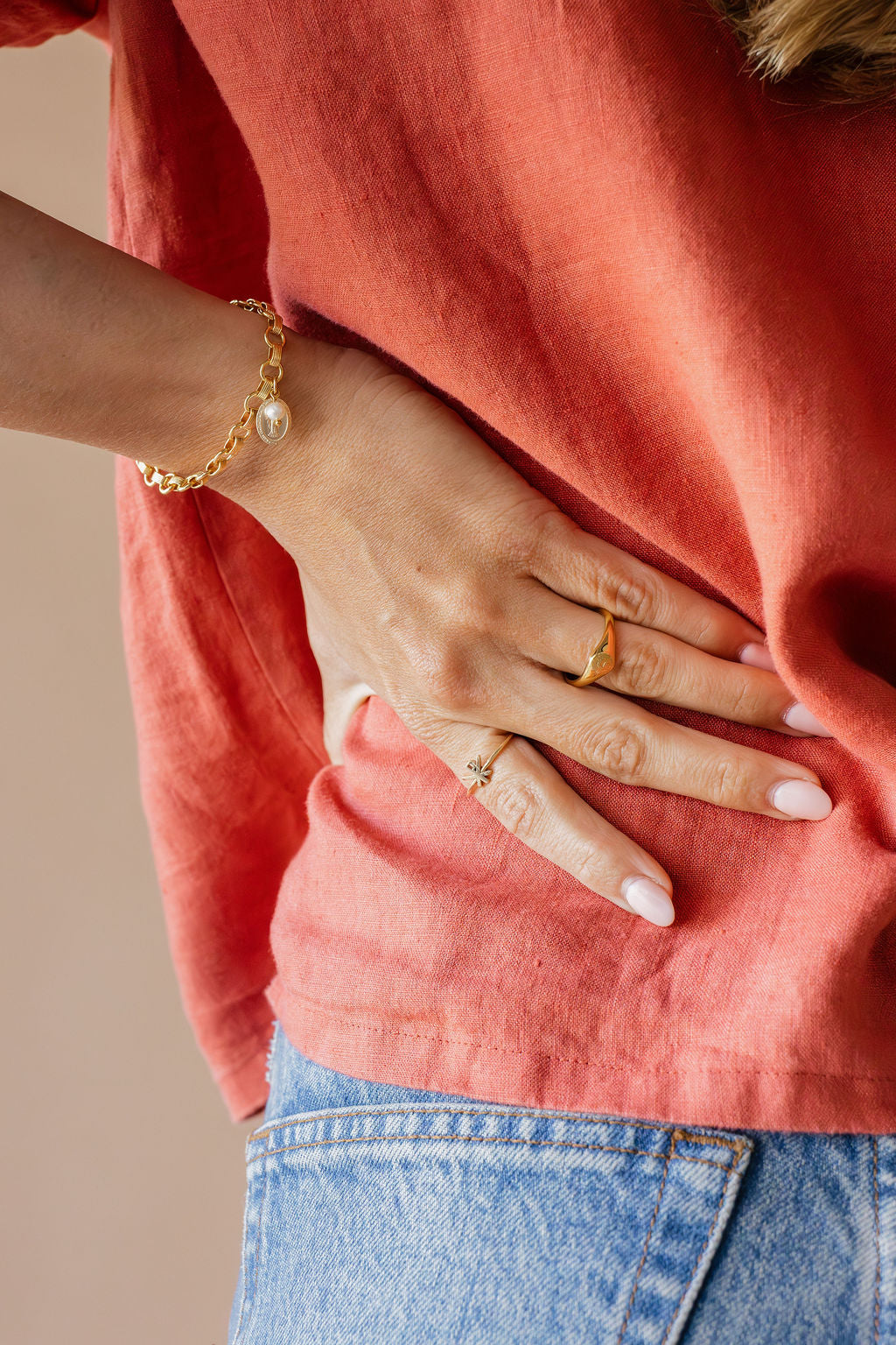 Miraculous Medal and Pearl Ring Band Bracelet