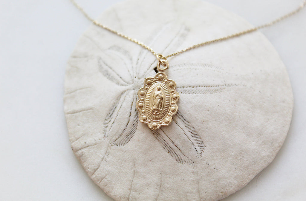 14k Gold Our Lady of Guadalupe Scalloped Necklace