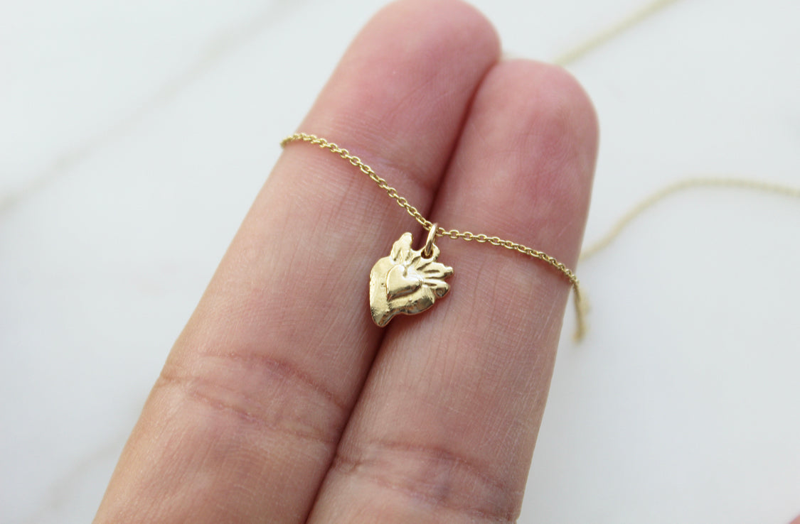 Tiny Sacred Heart 14k Gold