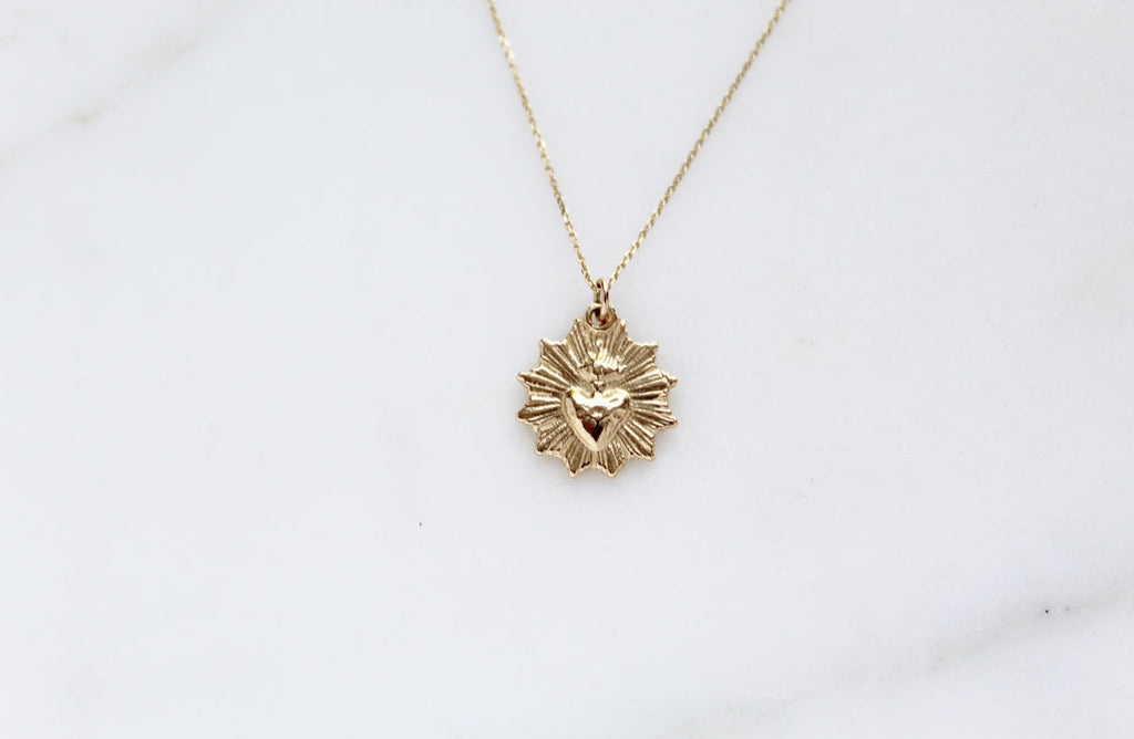 Most Sacred Heart minimalist scalloped necklace in 14k Gold