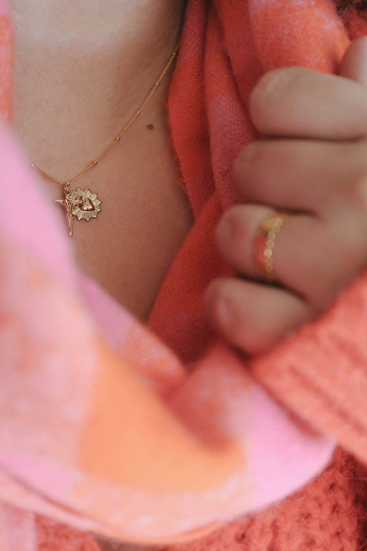 Sacred Heart and Crucifix in Gold Vermeil