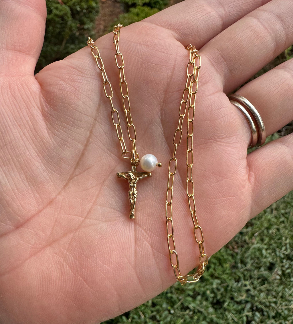 Crucifix & Pearl Necklace