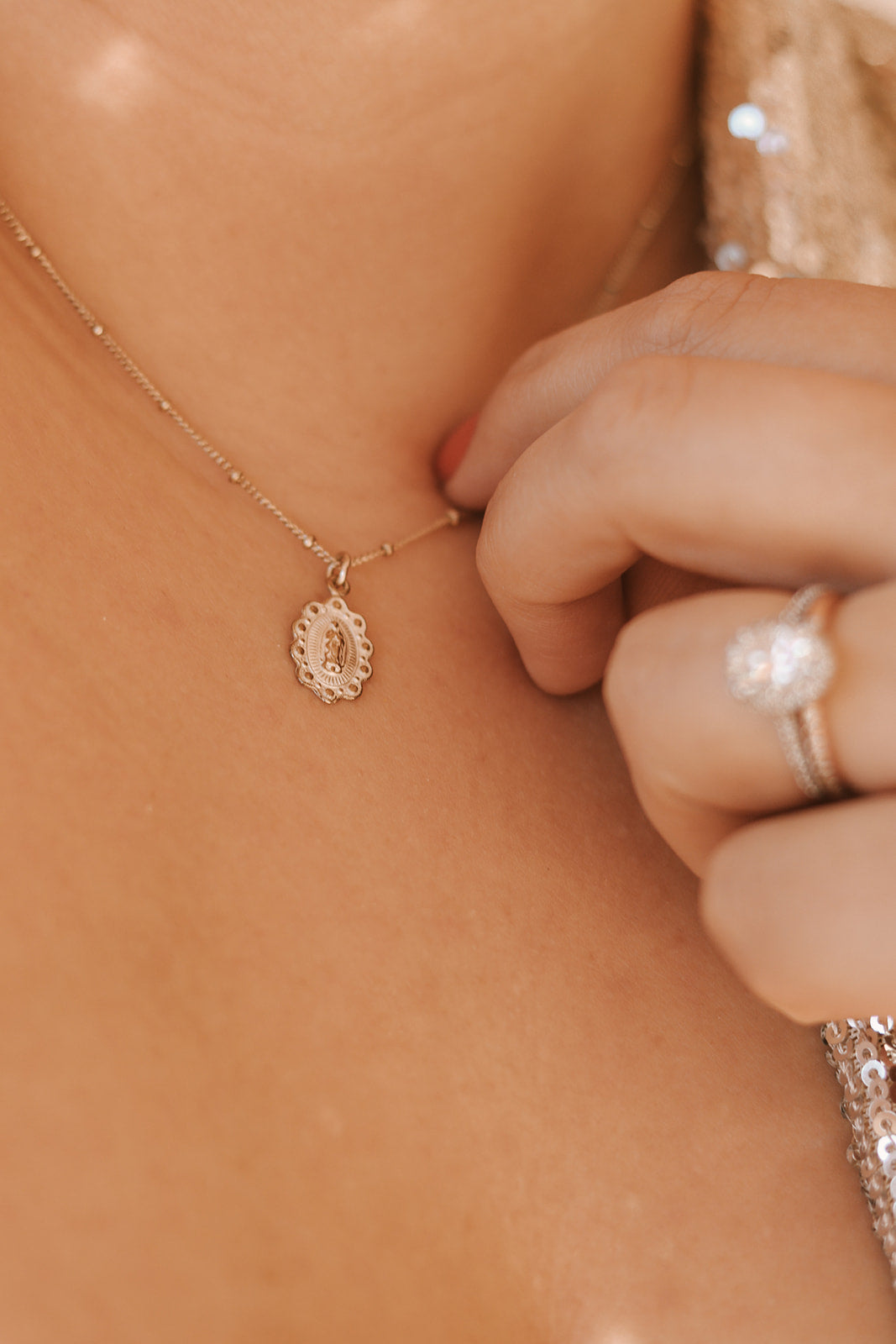 Our Lady of Guadalupe Scalloped Necklace in Sterling Silver