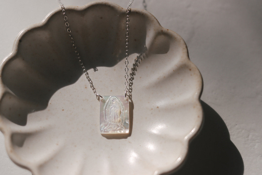 Mother of Pearl Guadalupe Necklace in Silver