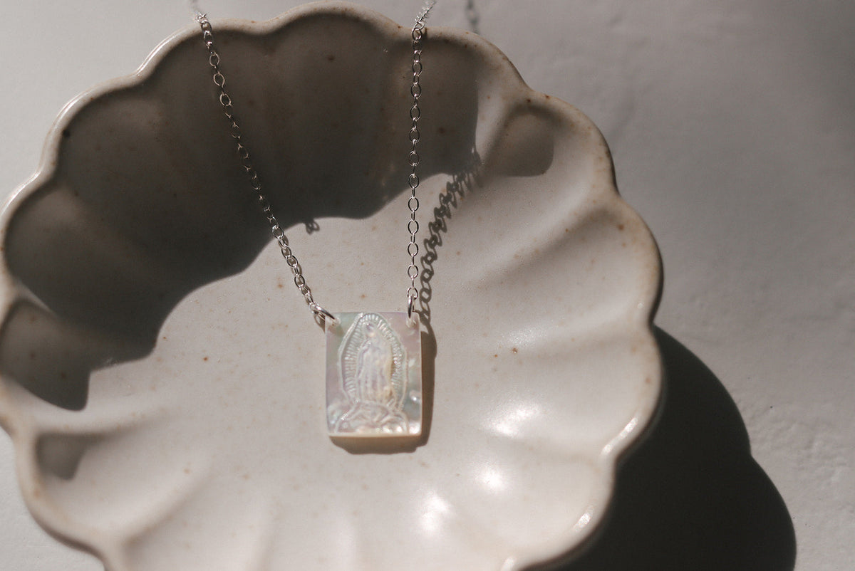 Mother of Pearl Guadalupe Necklace in Silver