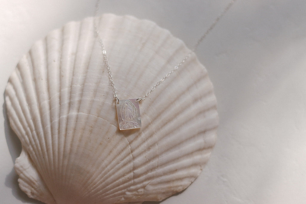 Mother of Pearl Guadalupe Necklace in Silver