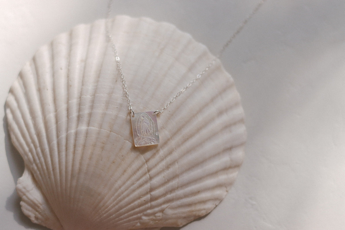 Mother of Pearl Guadalupe Necklace in Silver