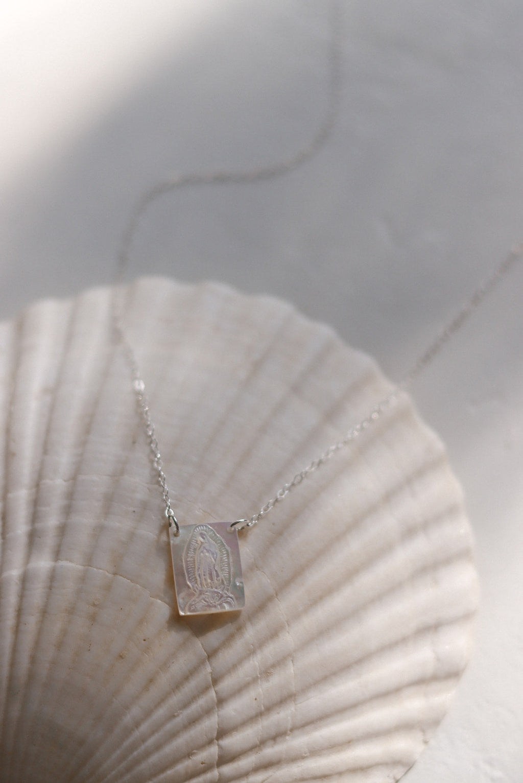 Mother of Pearl Guadalupe Necklace in Silver
