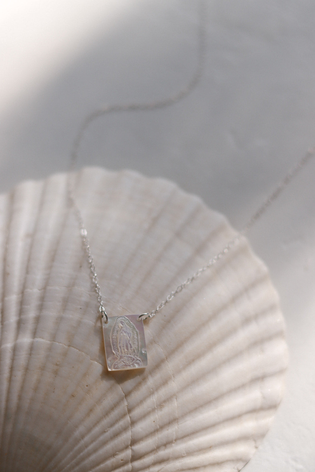 Mother of Pearl Guadalupe Necklace in Silver