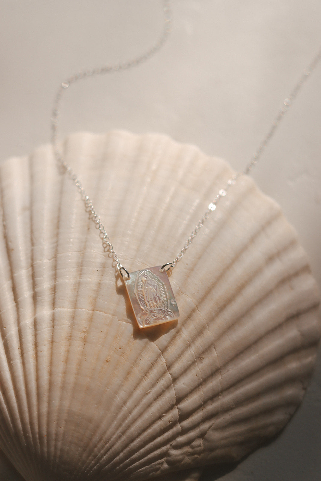 Mother of Pearl Guadalupe Necklace in Silver