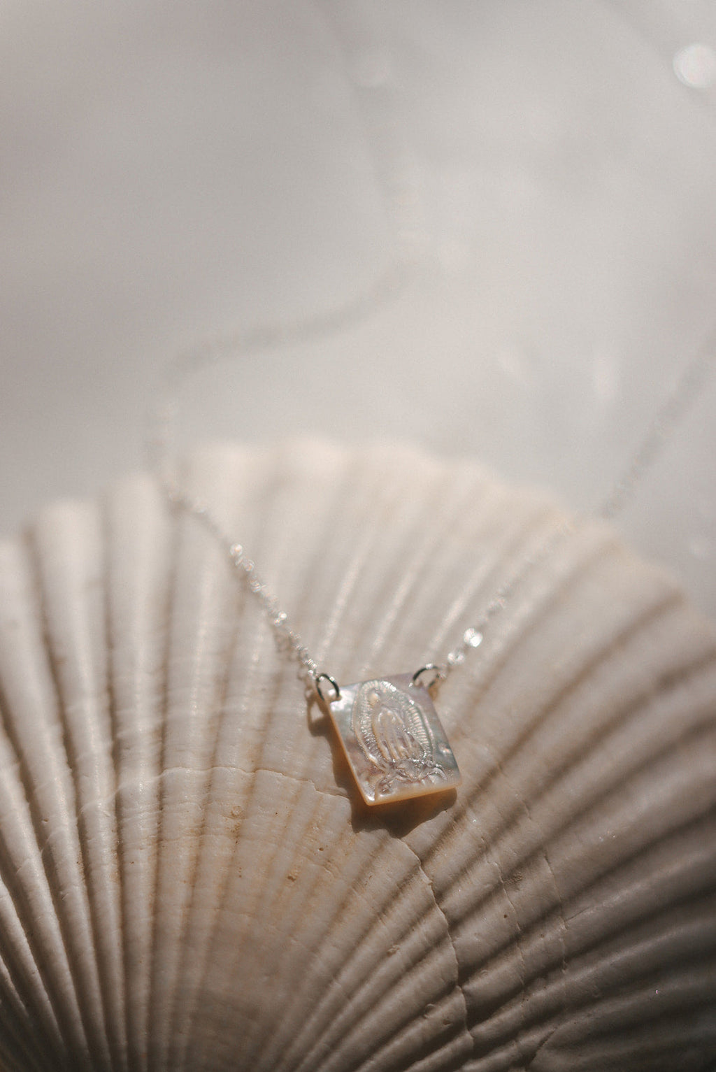 Mother of Pearl Guadalupe Necklace in Silver