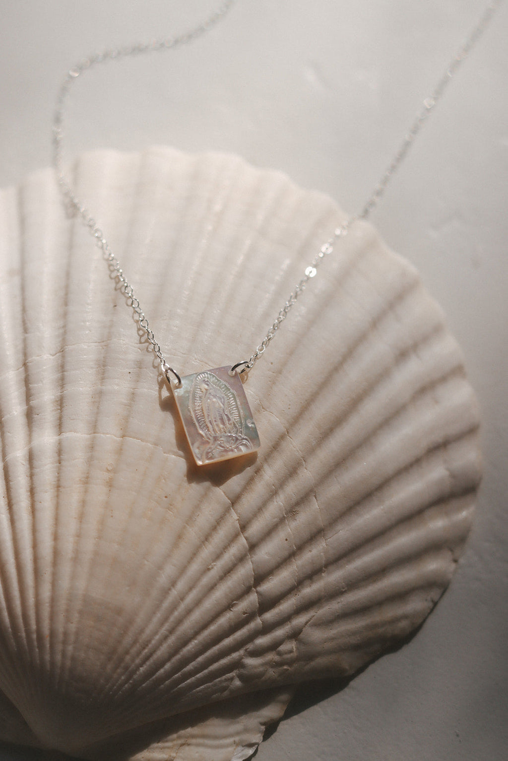 Mother of Pearl Guadalupe Necklace in Silver