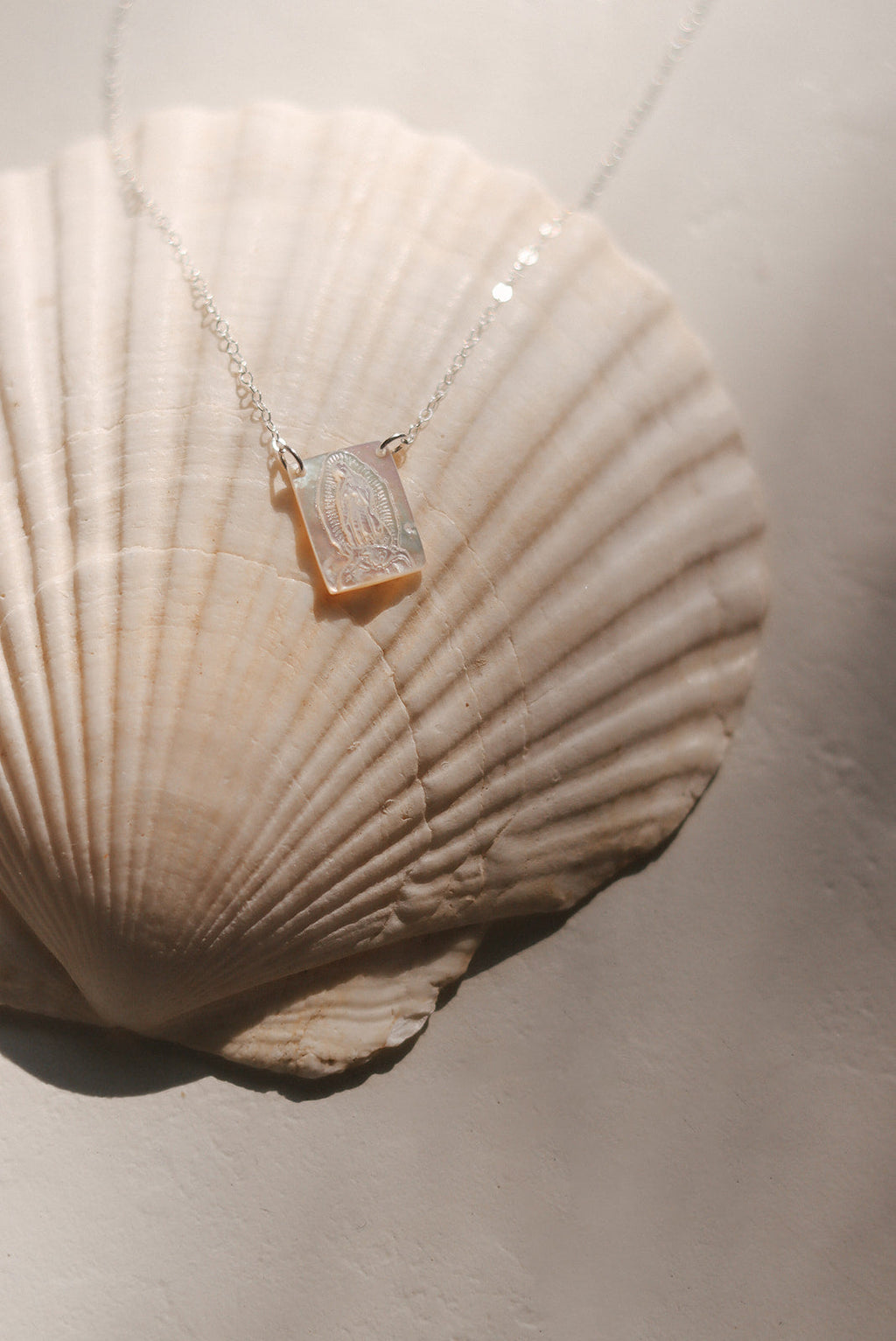 Mother of Pearl Guadalupe Necklace in Silver