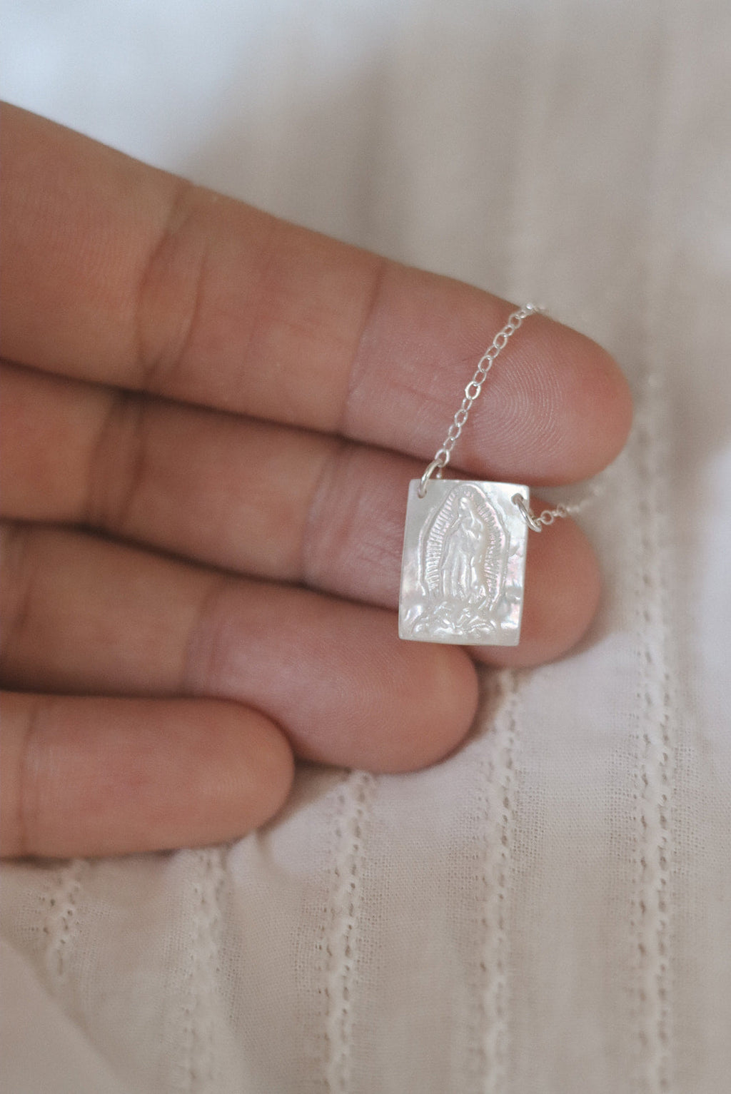 Mother of Pearl Guadalupe Necklace in Silver