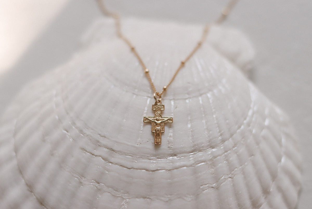 San Damiano Crucifix Necklace in Gold Vermeil