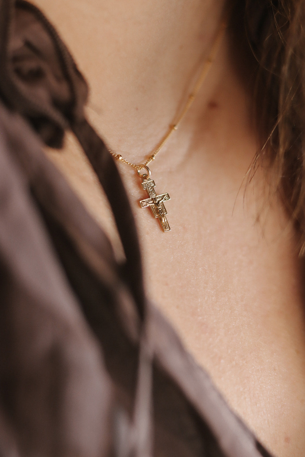 San Damiano Crucifix Necklace in Gold Vermeil