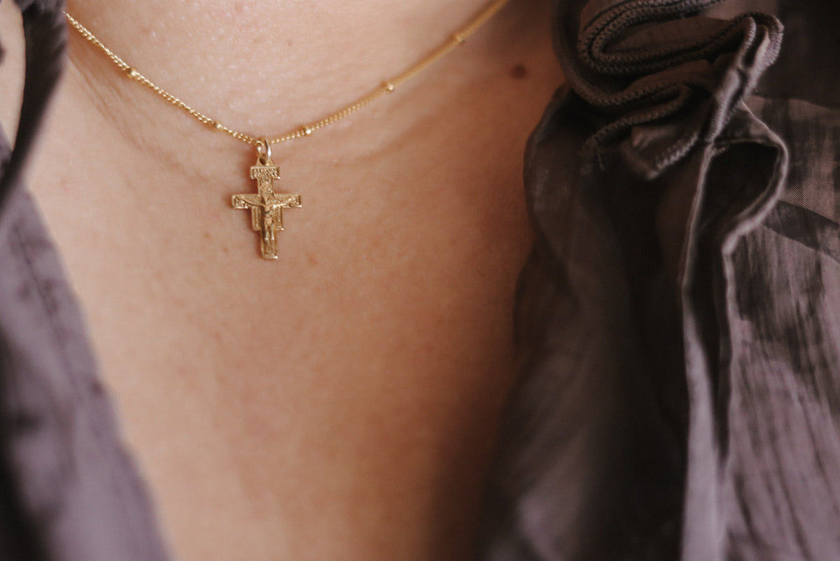 San Damiano Crucifix Necklace in Gold Vermeil