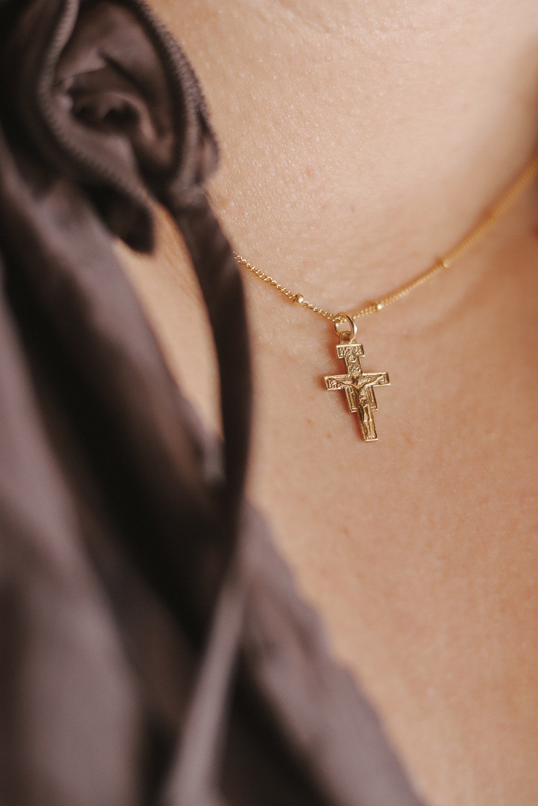 San Damiano Crucifix Necklace in Gold Vermeil