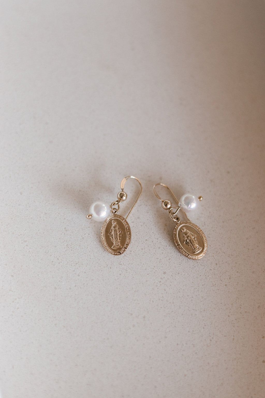 Miraculous Medal Earrings with Freshwater Pearl