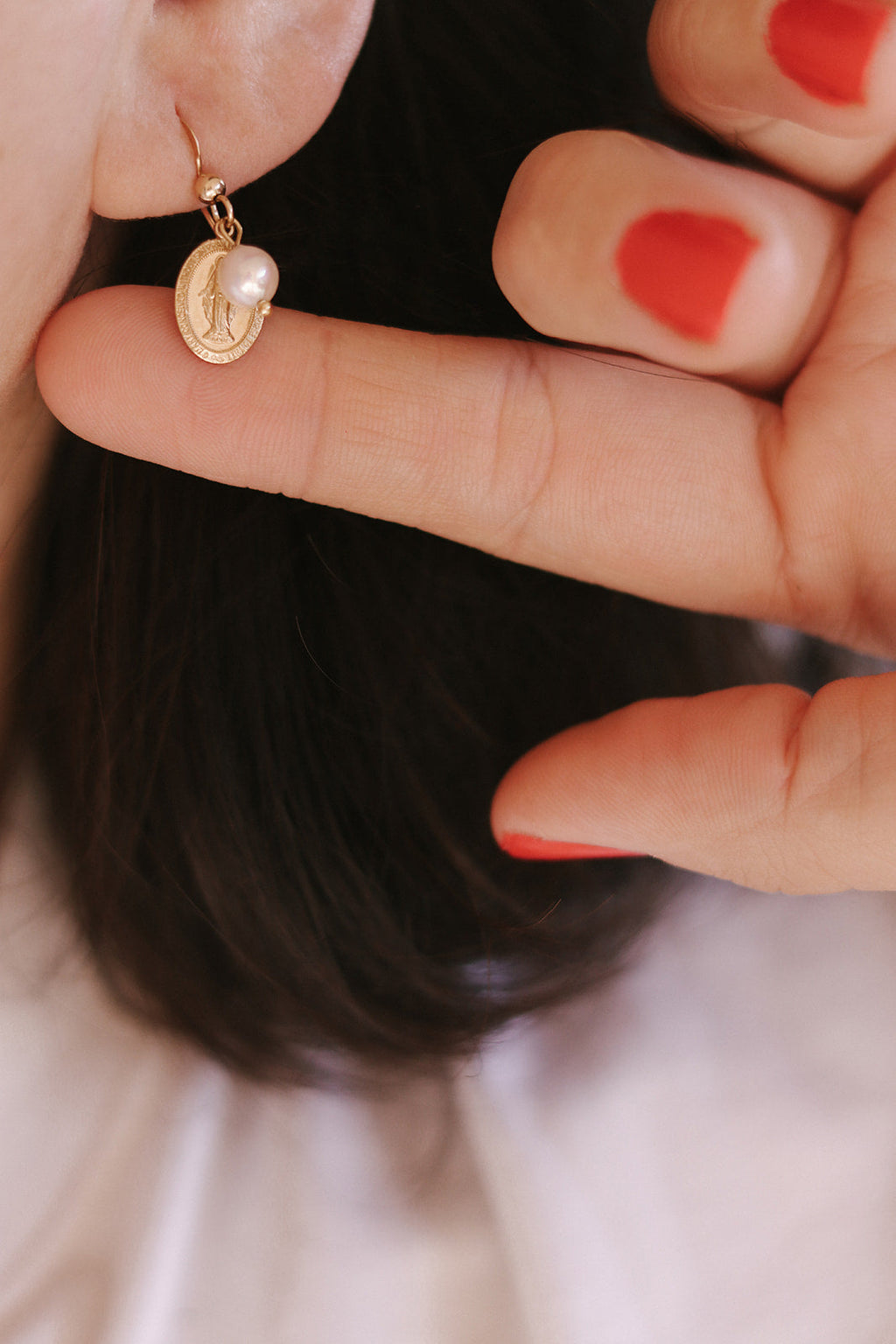 Miraculous Medal Earrings with Freshwater Pearl
