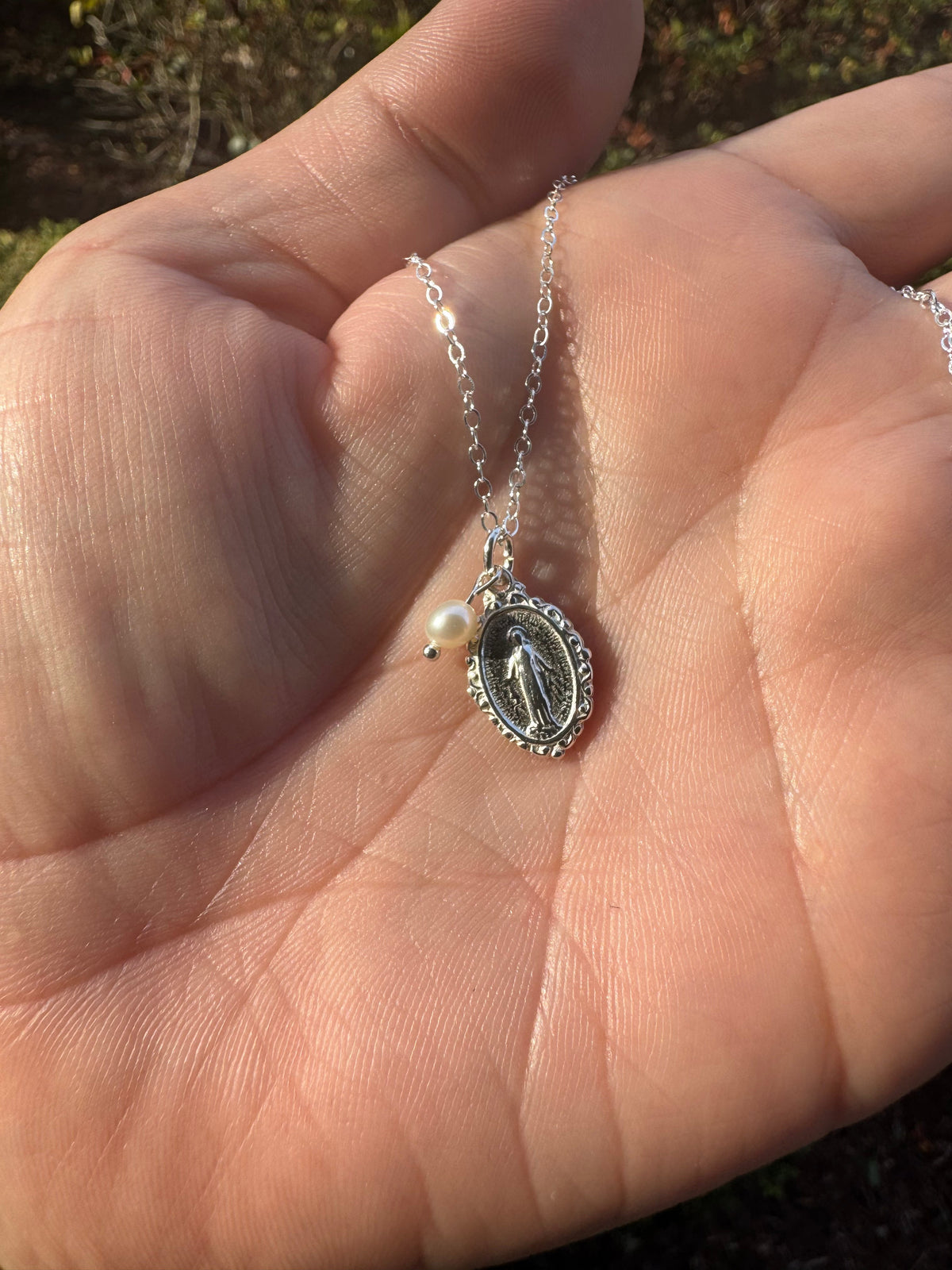 Intricate Miraculous medal necklace-Silver