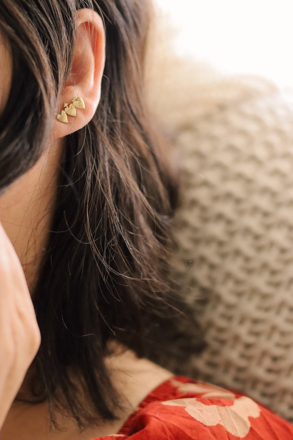 Holy Family Hearts® Earrings in Gold Vermeil