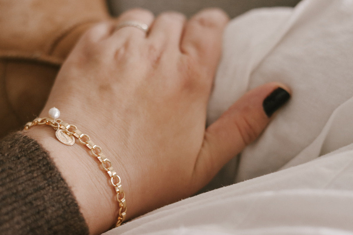 Miraculous Medal and Pearl Ring Band Bracelet