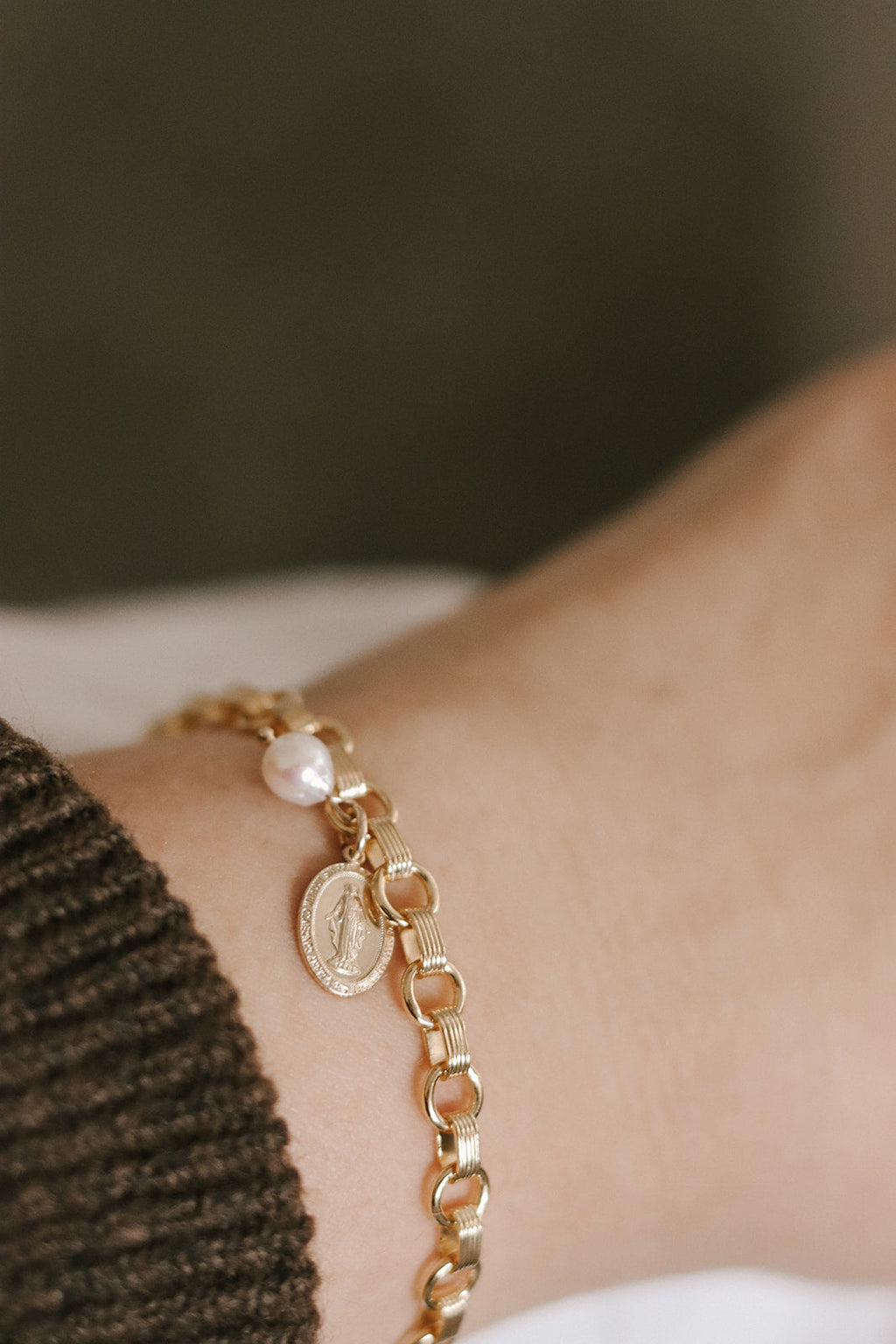 Miraculous Medal and Pearl Ring Band Bracelet