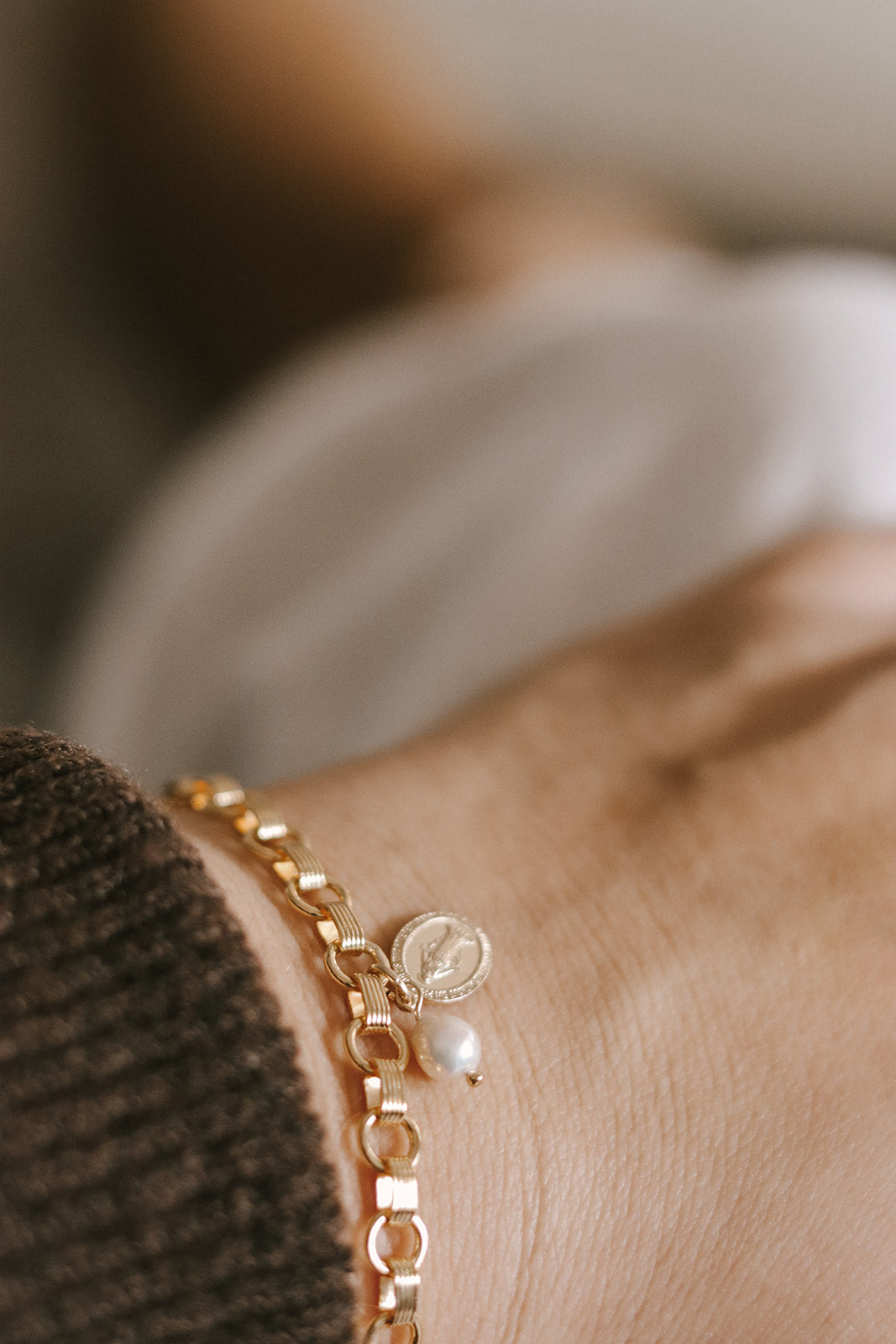 Miraculous Medal and Pearl Ring Band Bracelet
